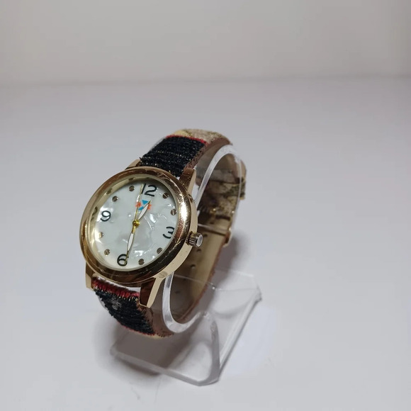 CANYON SKY Watch Southwest Inspiration Tribal Fabric Band Gold Tone MOP Dial - Picture 6 of 9